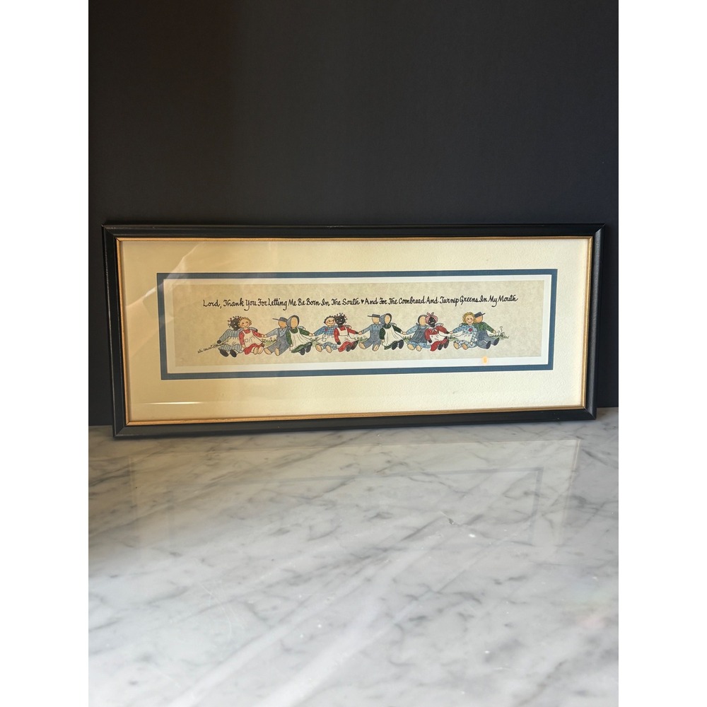 Edi Sweet Folk Art Framed Print Southern Cornbread Turnip Greens 18x7 Black Gold